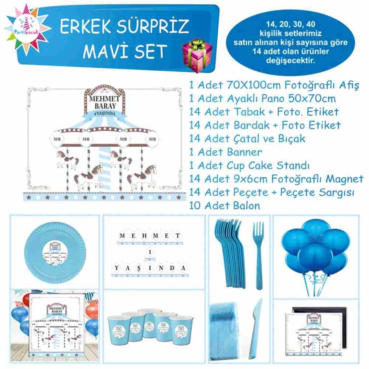 Mavi Atlı Karınca Konsept Parti Sepeti Seti Sürpriz Set 