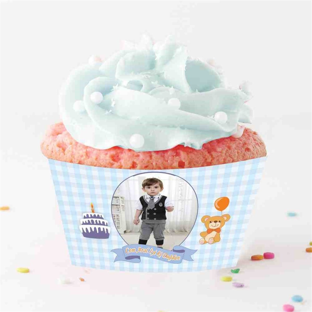 Mavi Ayıcıklı Temalı Cupcake Sargısı 