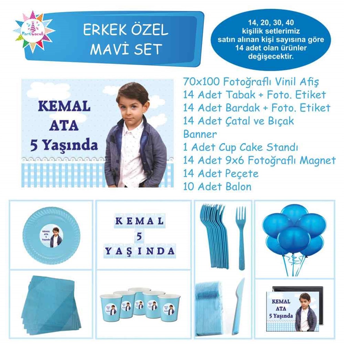 Mavi Bulutlu Sade Temalı Parti Malzemeleri Özel Set 