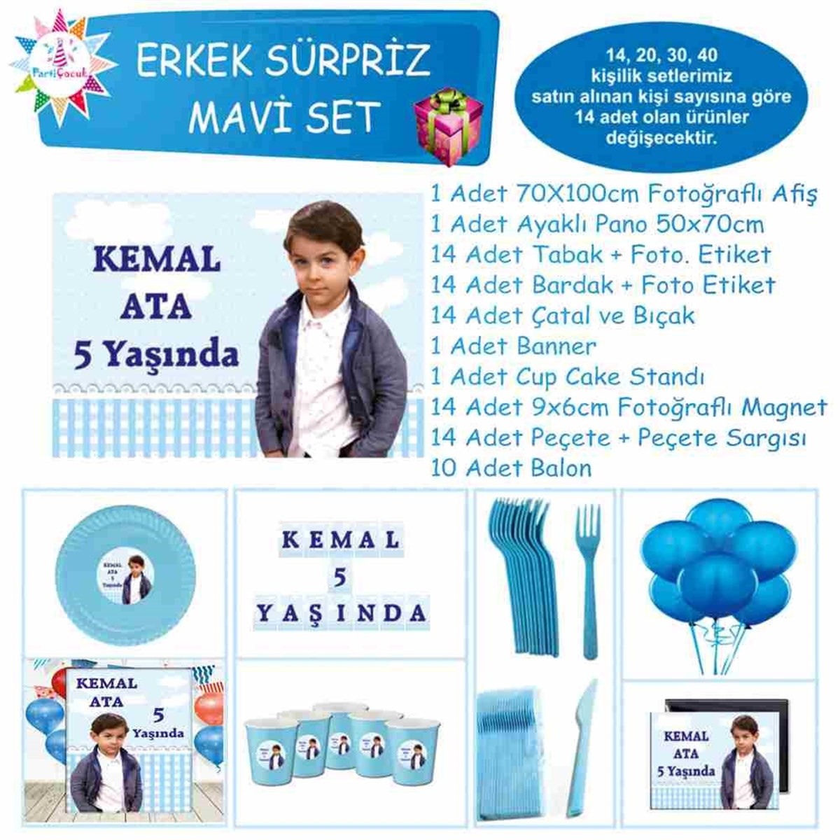 Mavi Bulutlu Sade Temalı Parti Malzemeleri Süpriz Set 