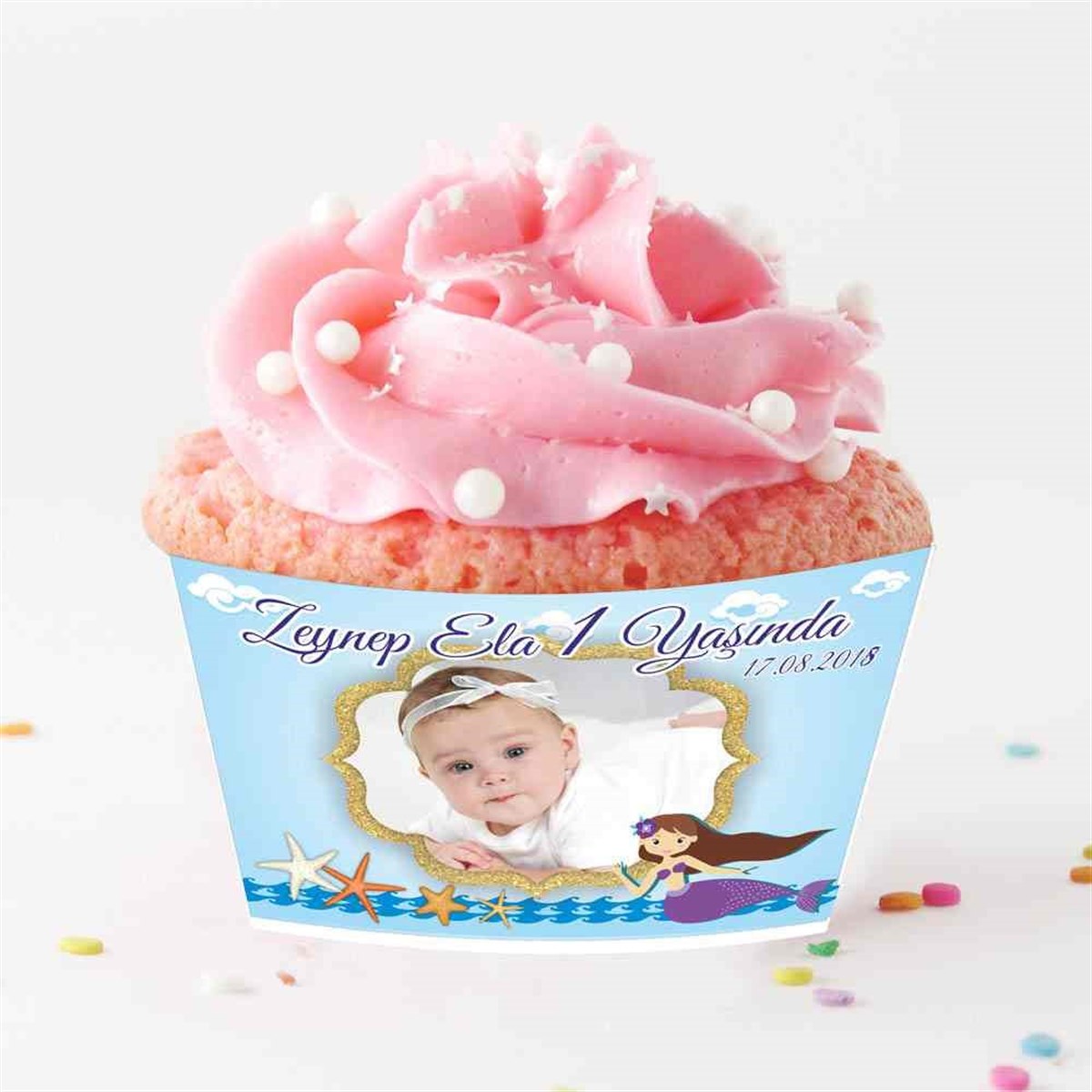 Mavi Deniz Kızı Cupcake Sargısı  