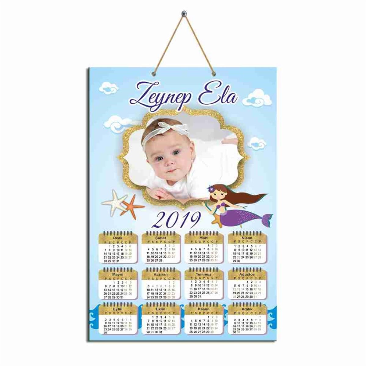 Mavi Deniz Kızı Karton Takvim  
