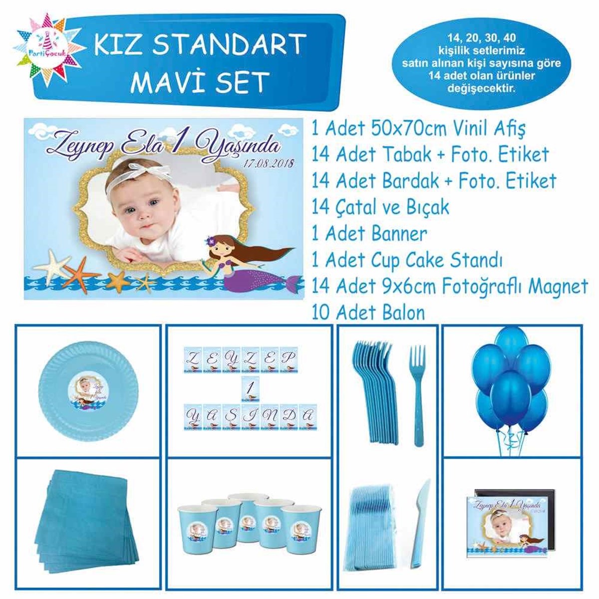 Mavi Deniz Kızı Parti Seti Standart Set 