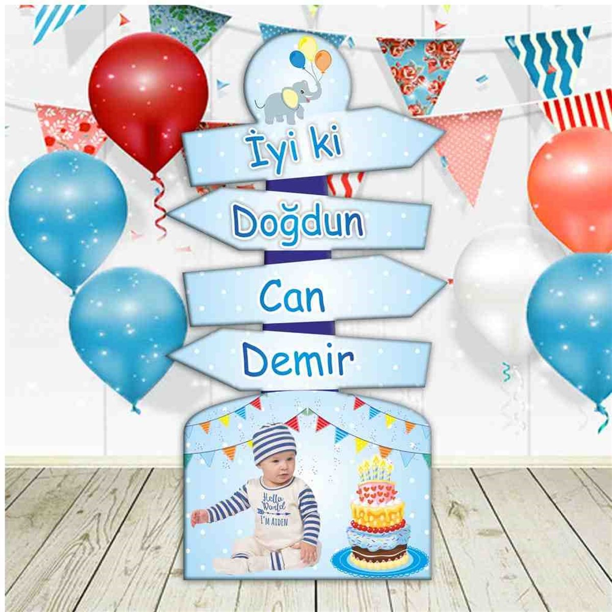 Mavi Filli Bebek Masa Önü Yön Pano 