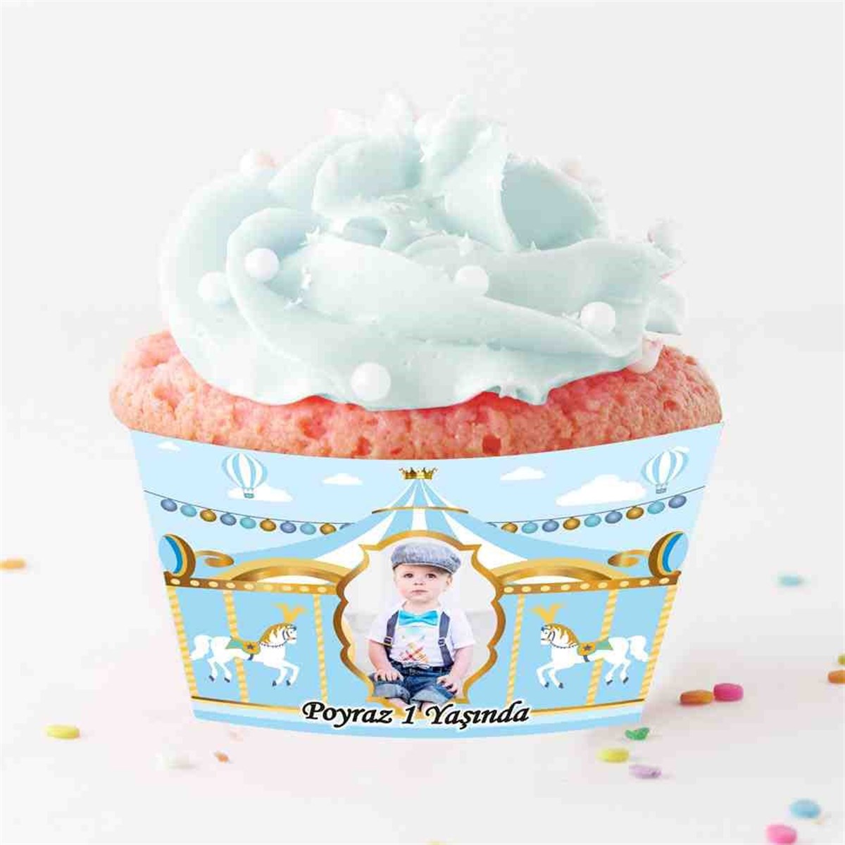 Mavi Resimli Atlı Karınca Cupcake Sargısı  