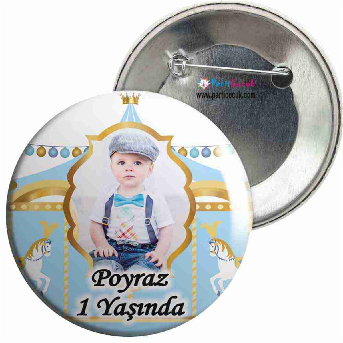 Mavi Resimli Atlı Karınca İğneli Rozet  