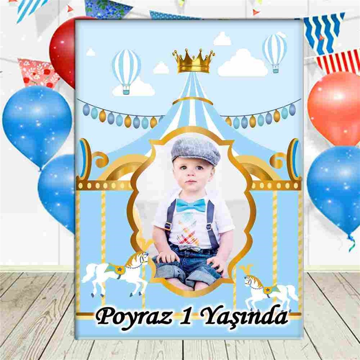 Mavi Resimli  Atlı Karınca Konsept Ayaklı Pano 