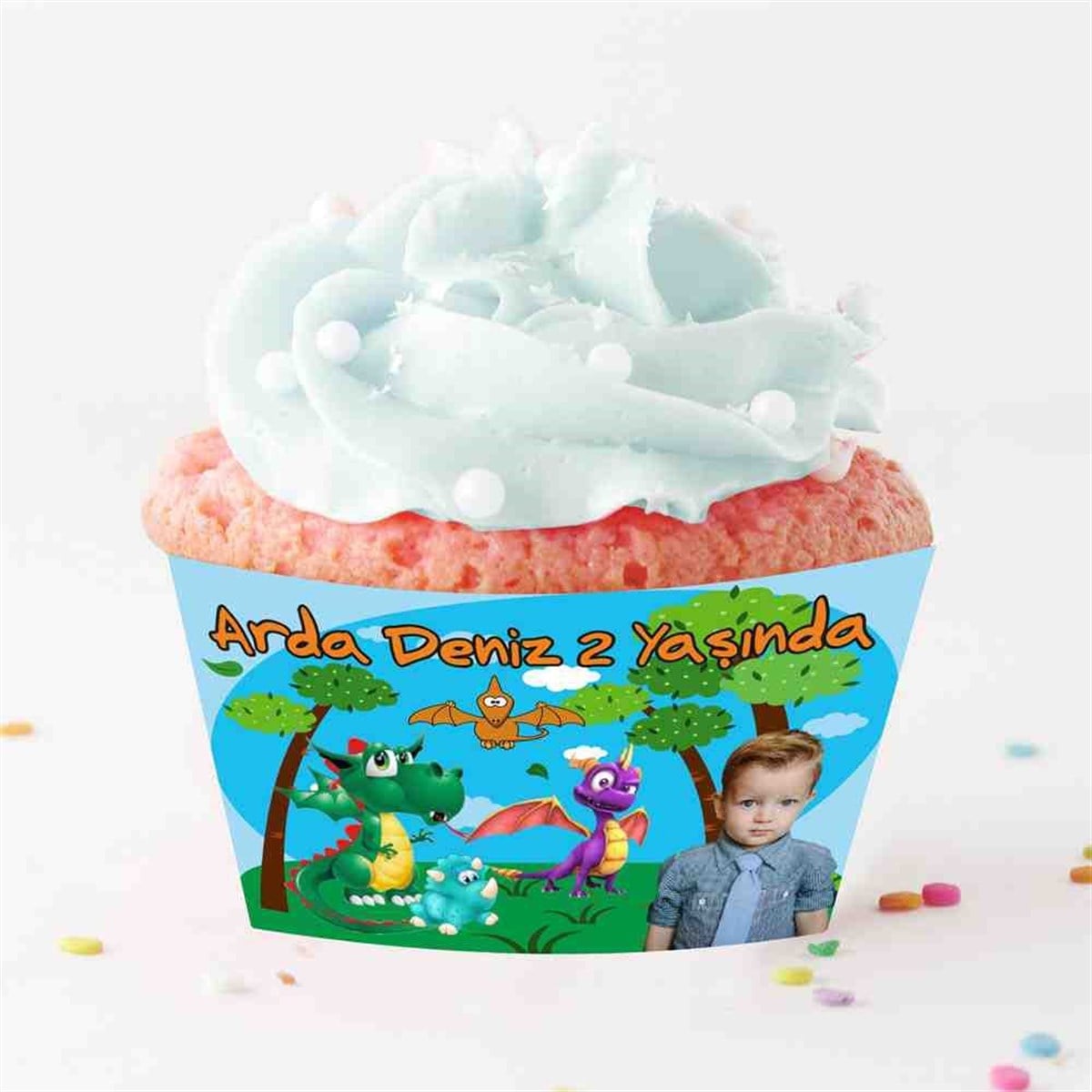 Mavi Safari Temalı Cupcake Sargısı  