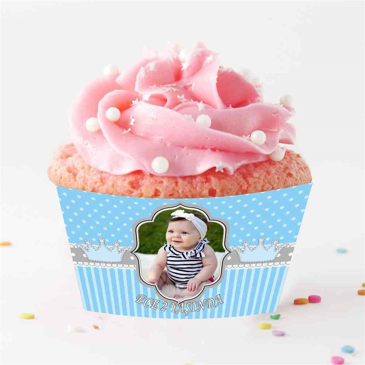 Mavi Taç Cupcake Sargısı  