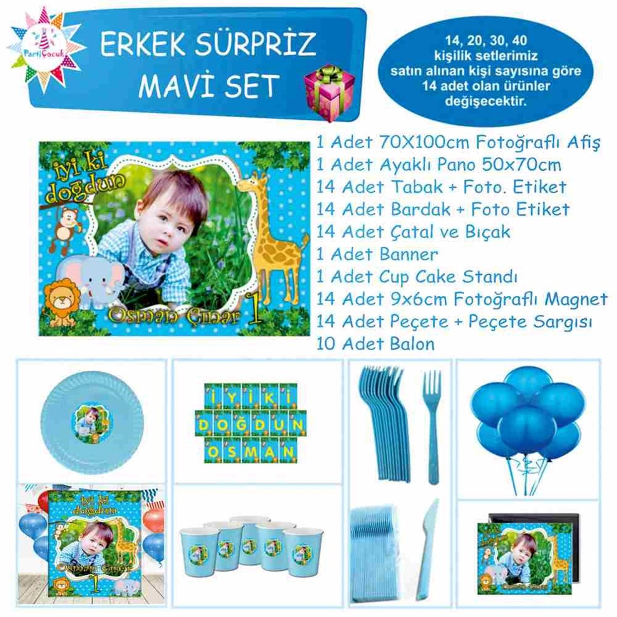 Mavili Ormanlı Konsept Parti Süpriz Set 