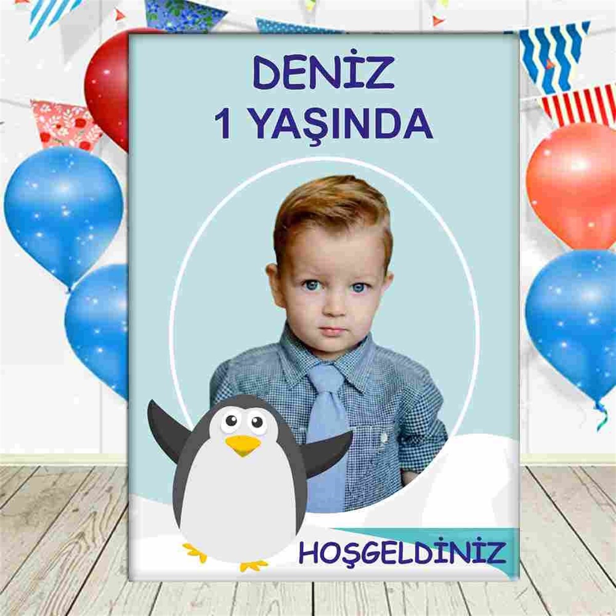 Mavili Penguen Konsept Ayaklı Pano 