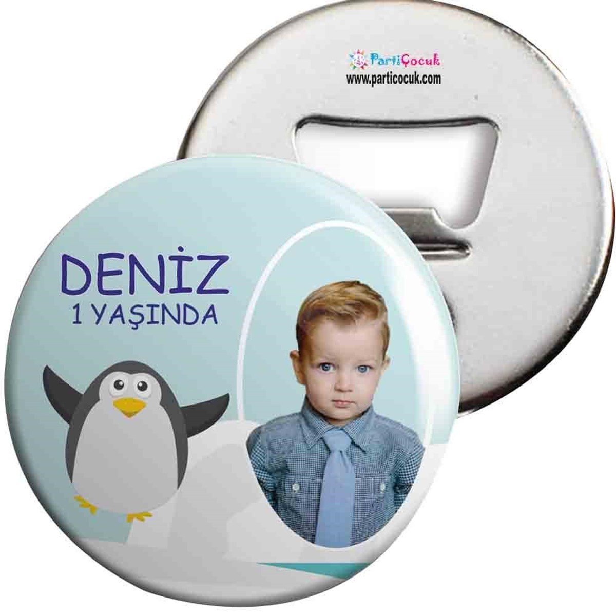 Mavili Penguen Konsepti Açacaklı Magnet Kişiye Özel 