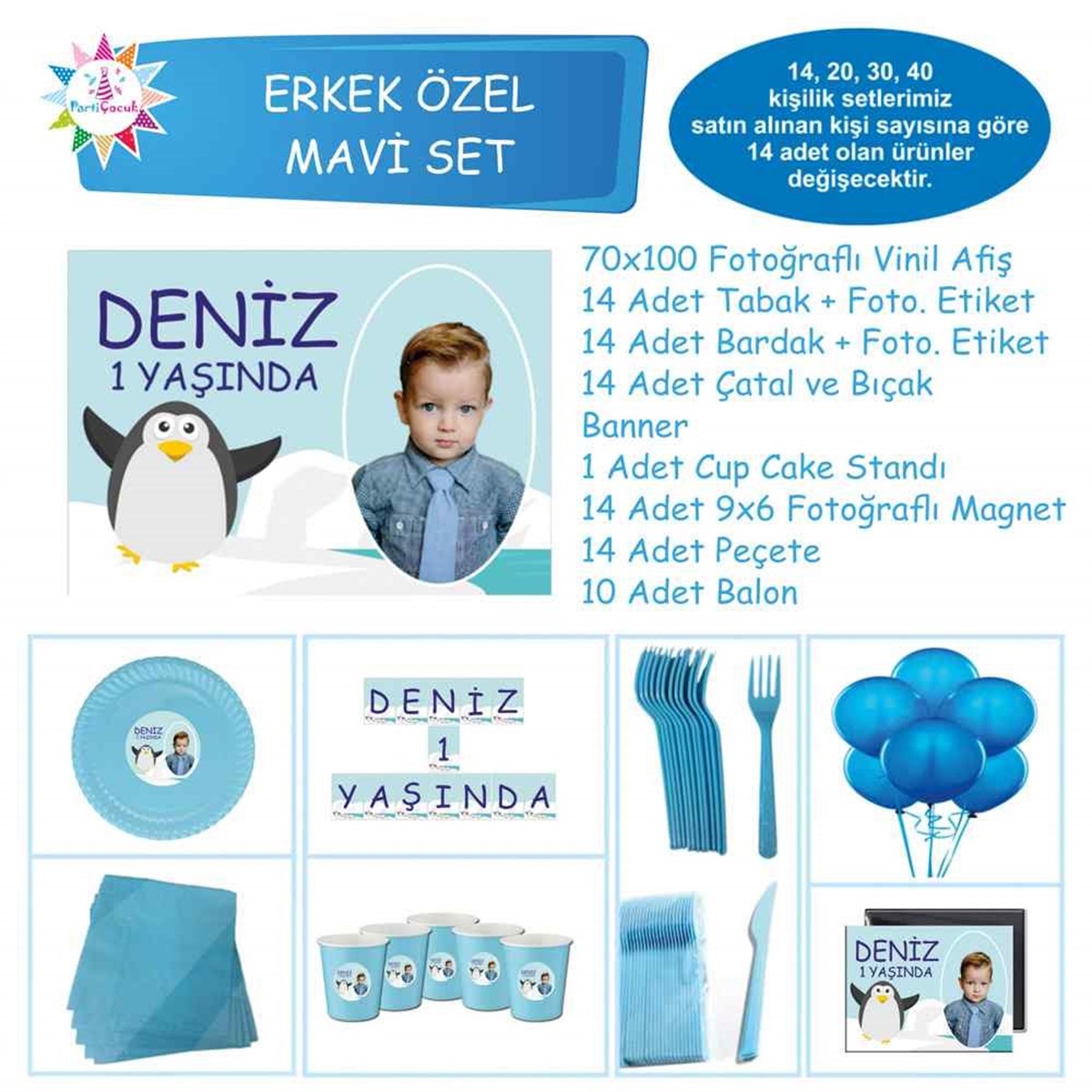 Mavili Penguen Parti Sepeti Özel Set 