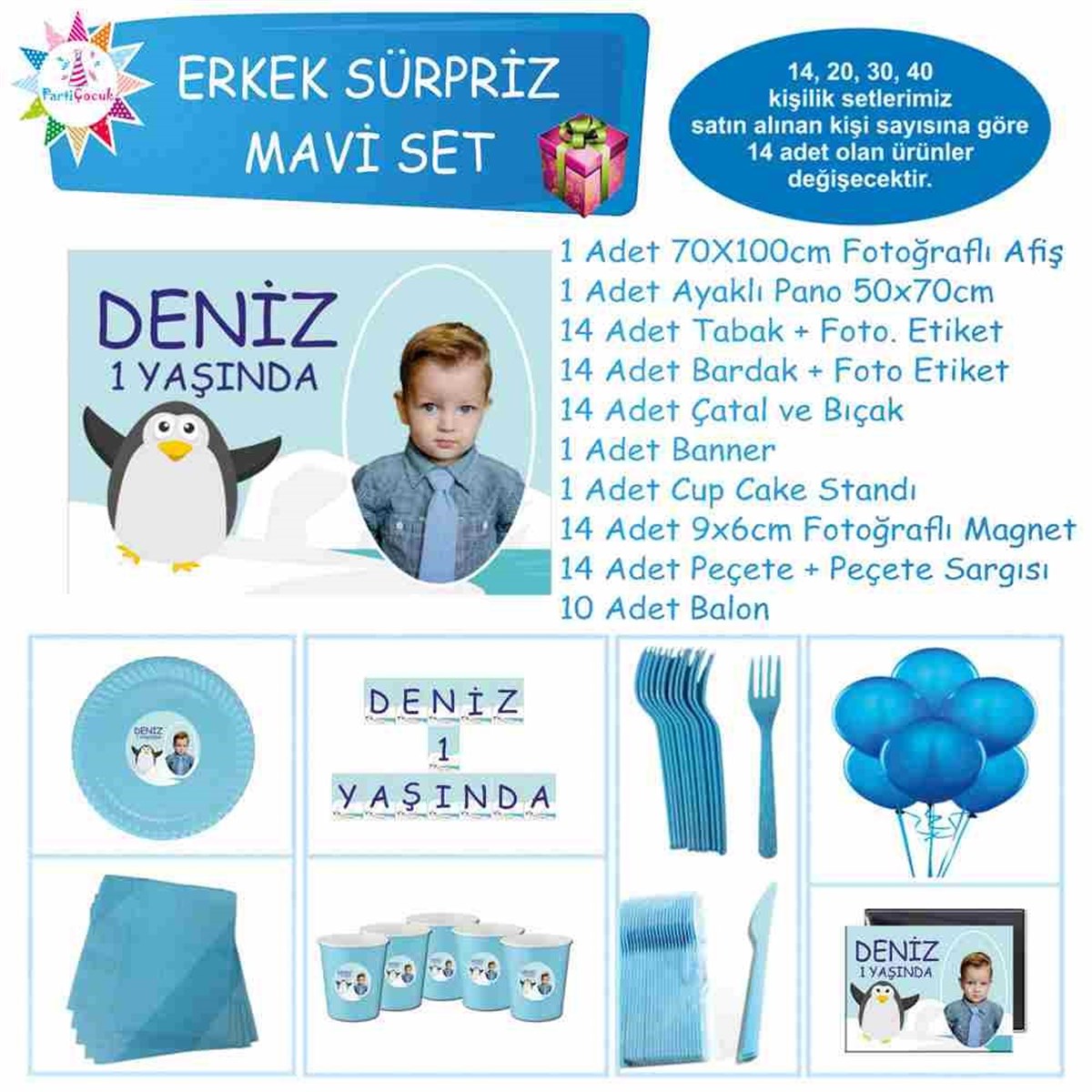 Mavili Penguen Parti Sepeti Süpriz Set 