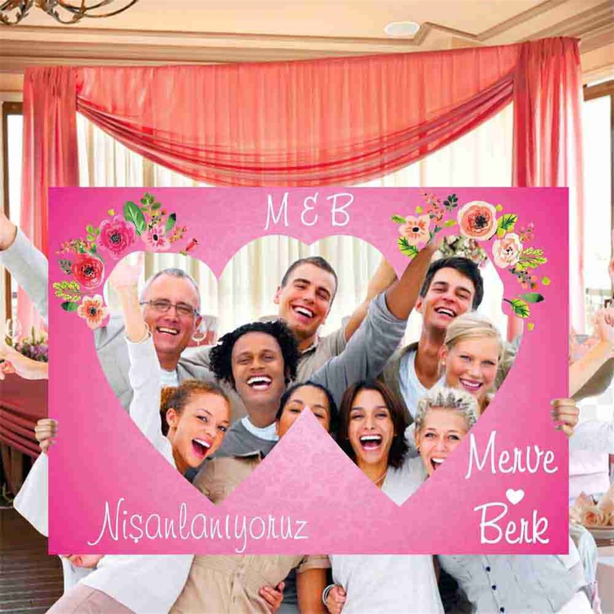 Mermer Desenli Nişan Fotoğraf Çekilme Çerçeve Baskı 