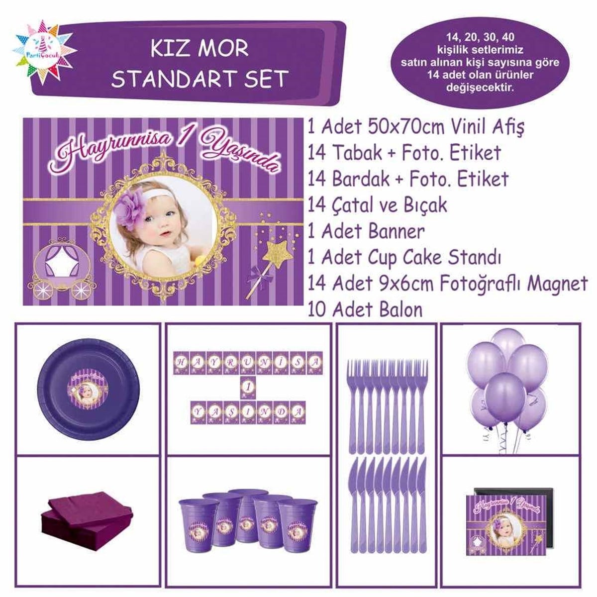 Mor Balkabağı Kişiye Özel Parti Setleri Standart Set 