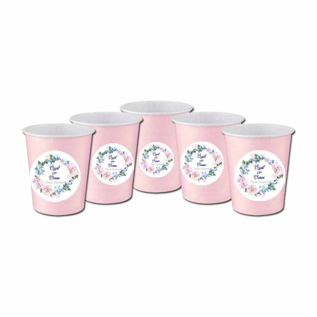 Mor Çerçeve Çiçek Stickerlı Bardak 5 Adet 