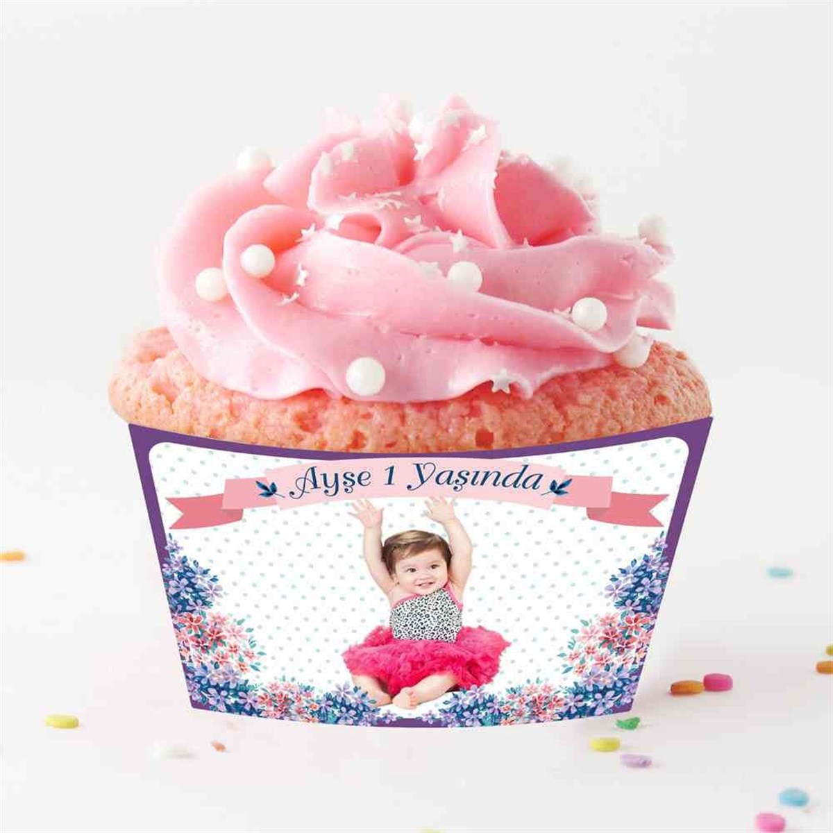 Mor Çiçek Cupcake Sargısı  