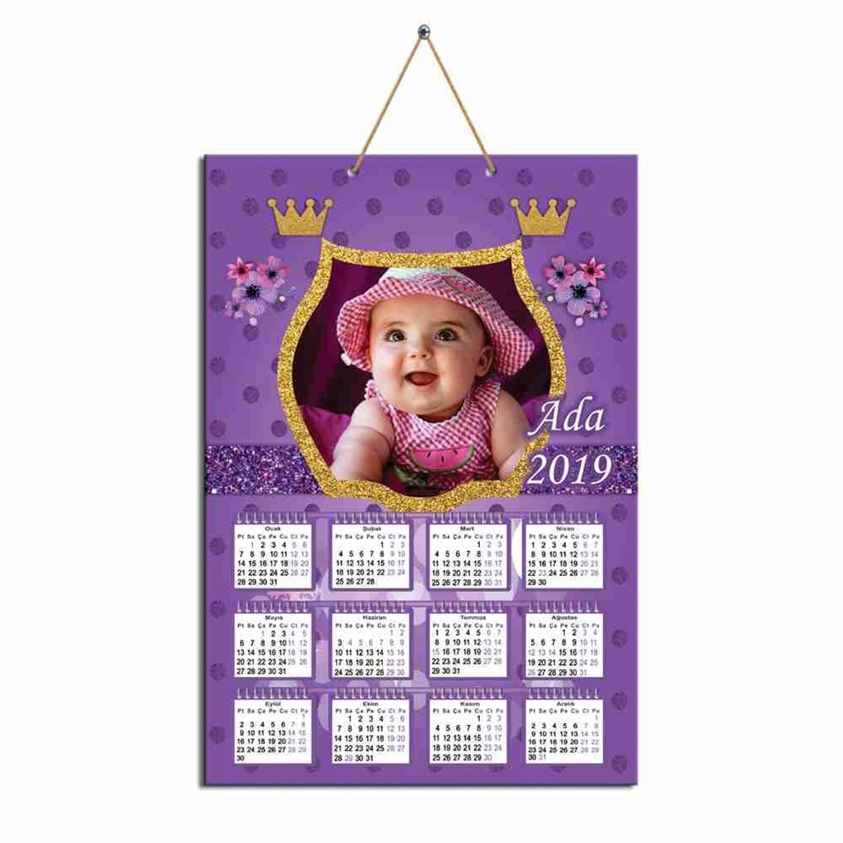 Mor Çiçekli Karton Takvim  