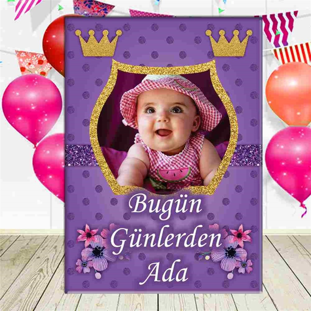 Mor Çiçekli Konsept Ayaklı Pano  