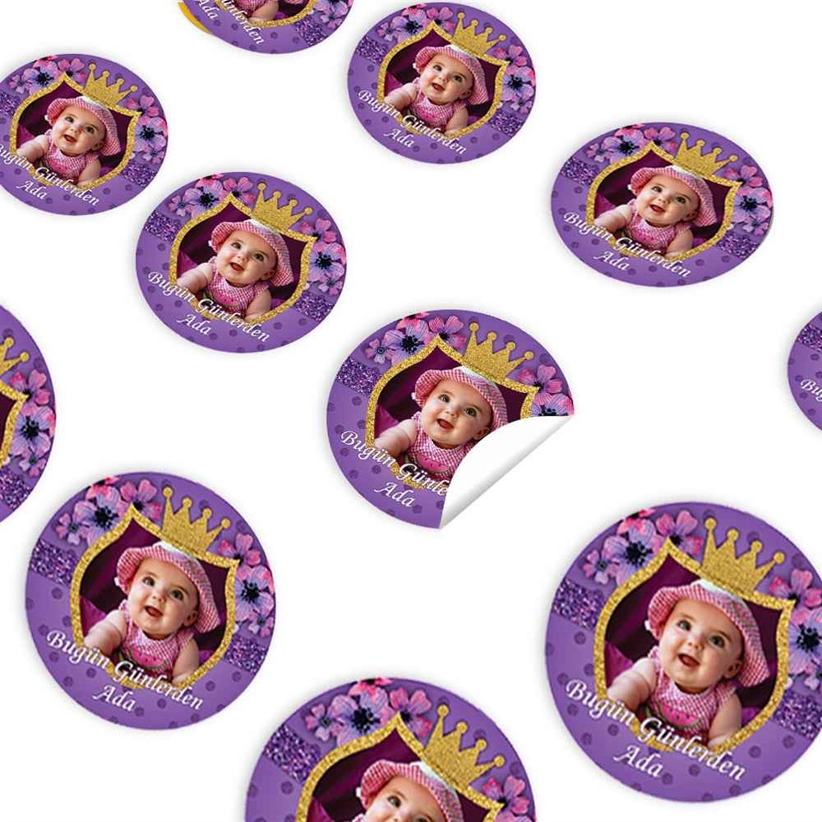Mor Çiçekli Konsept Sticker 30 Adet 