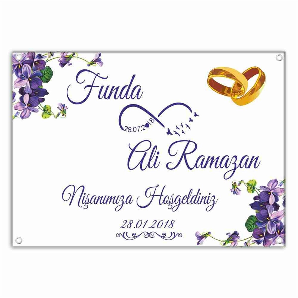 Mor Çiçekli Nişan Yüzüklü Afiş 