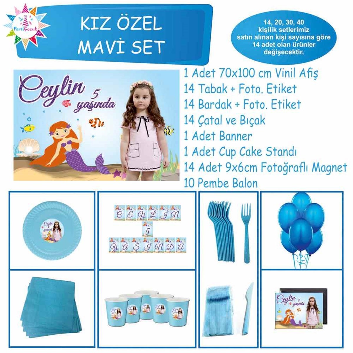 Mor Deniz Kızı Parti Malzemeleri Özel Set 