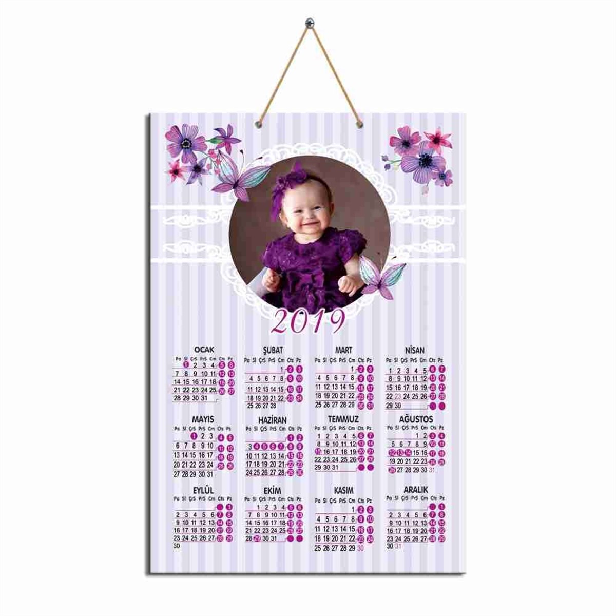 Mor Kelebek Karton Takvim  