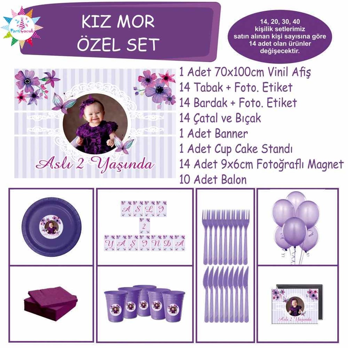 Mor Kelebek Parti Seti Konsept Özel Set 