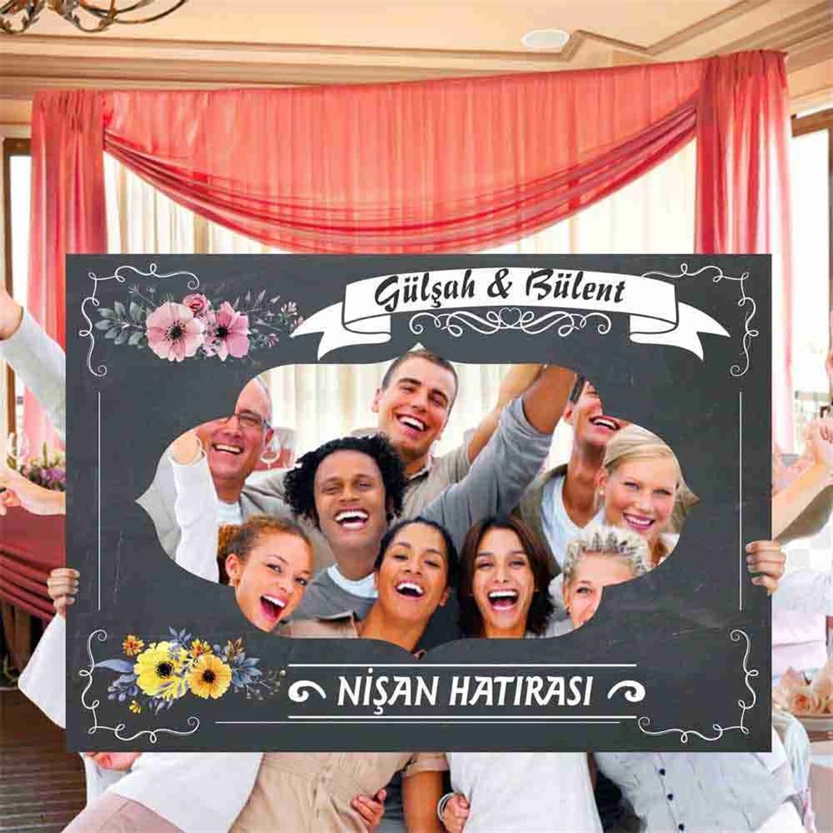 Mor Konsept Nişan Masa Süs Foto Çekilme Çerçeve 