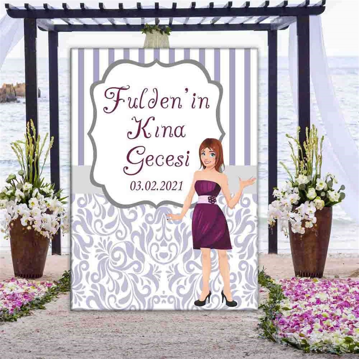 Mor Modern Masa Süslemesi Kına Pano 