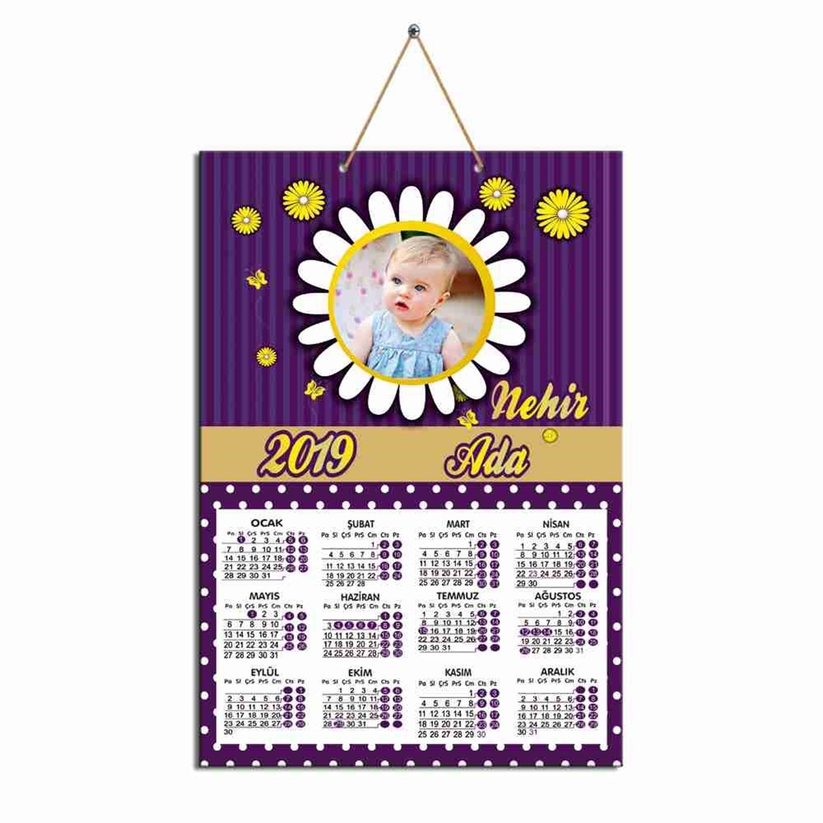 Mor Papatya Karton Takvim  