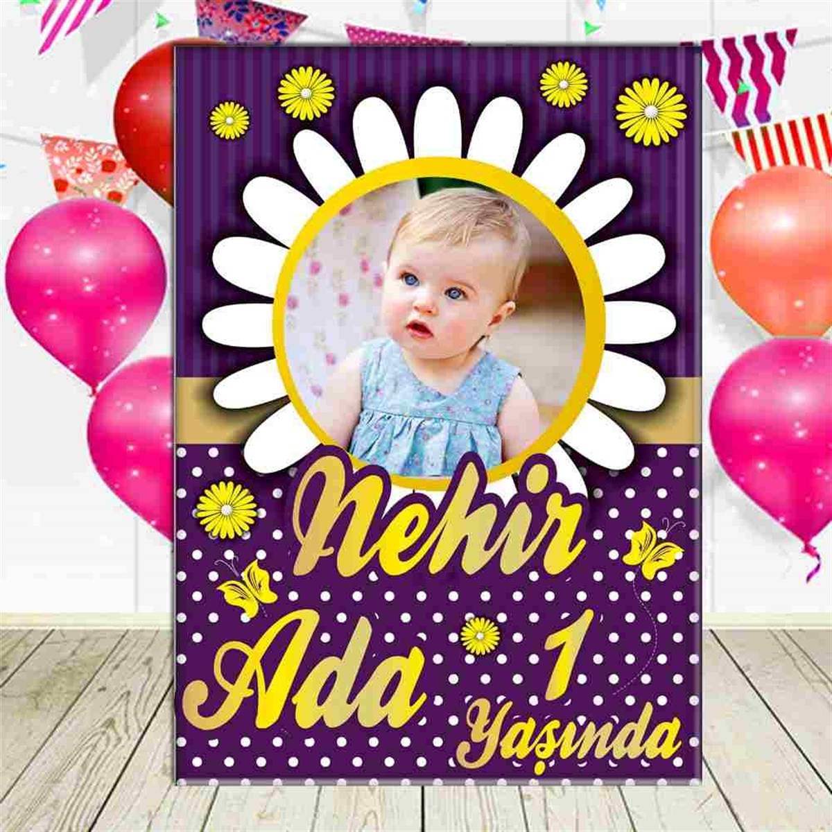 Mor Papatya Konsept Ayaklı Pano  