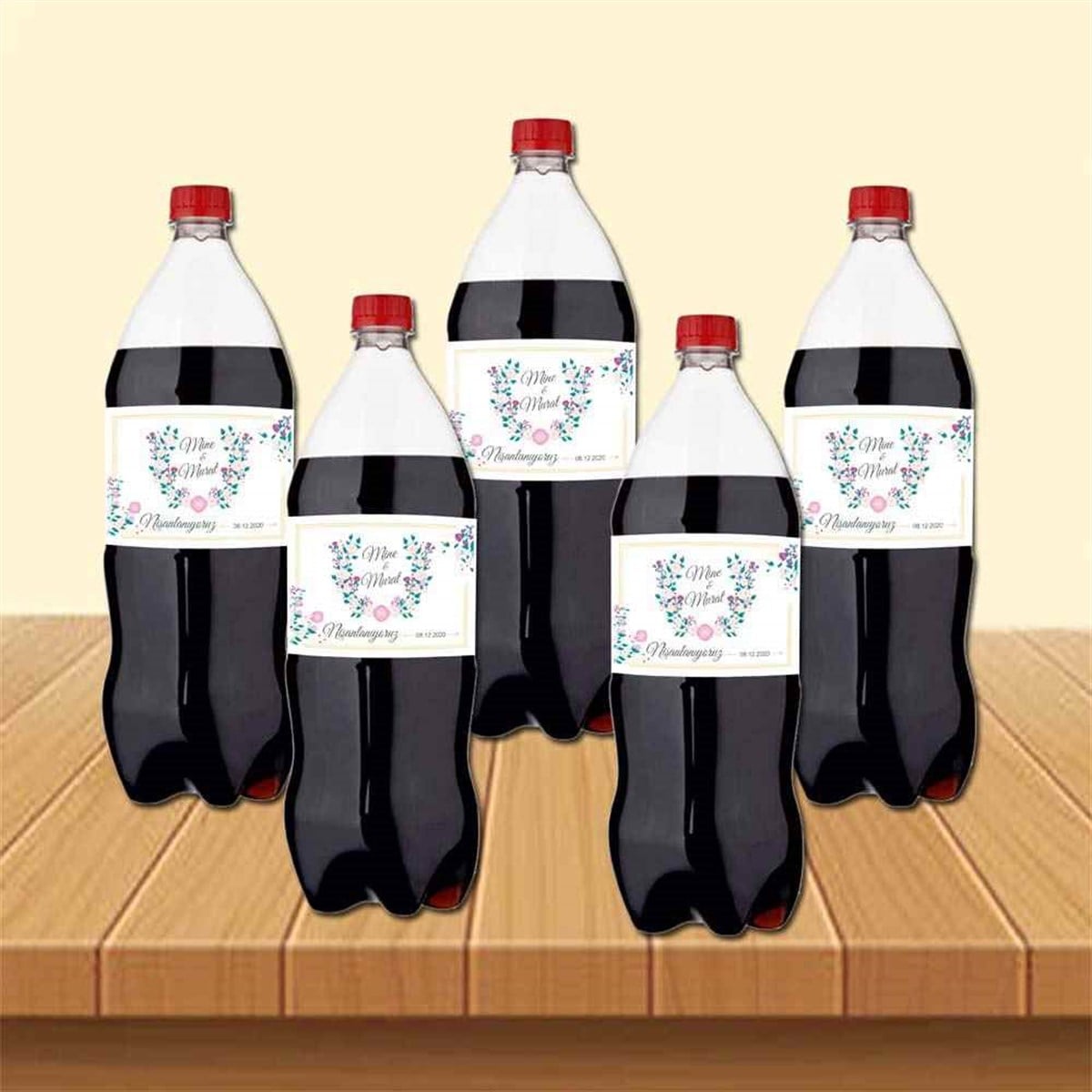 Nişan Çiçek Desenleriyle Nişan Şişe Sargısı 