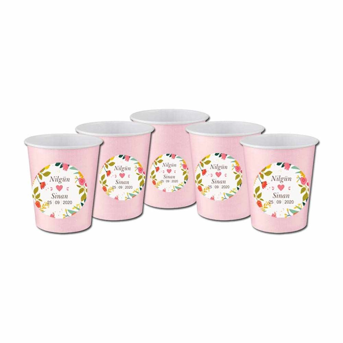Nişan için Tasarım Stickerlı Bardak 5 Adet 