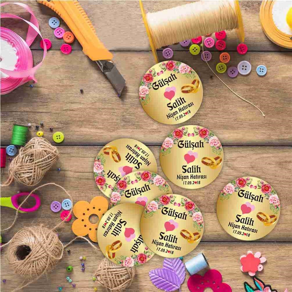 Nişan İsimli Karton Etiket Baskısı 30 Adet 