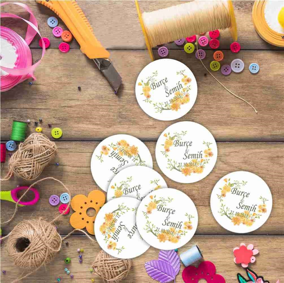 Nişan İsme Özel Baskılı Karton Etiket 30 Adet 