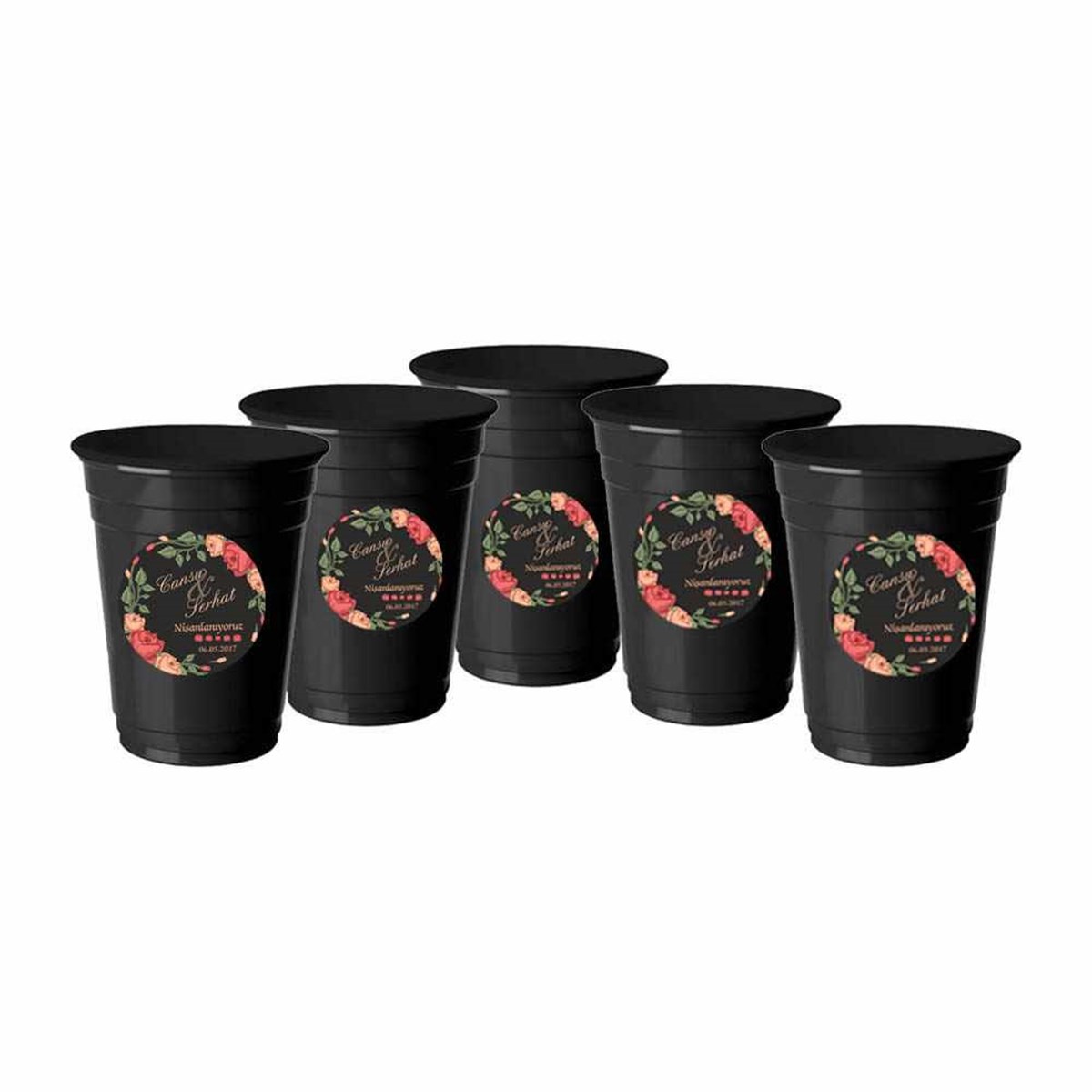 Nişan Kişiye Özel Stickerlı Bardak 5 Adet 