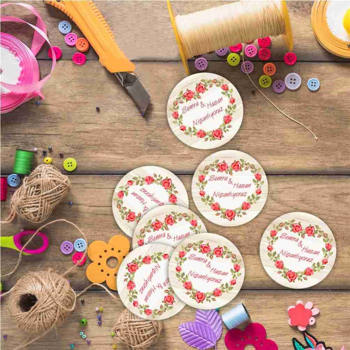 Nişan Konseptli Karton Etiket 30 Adet 