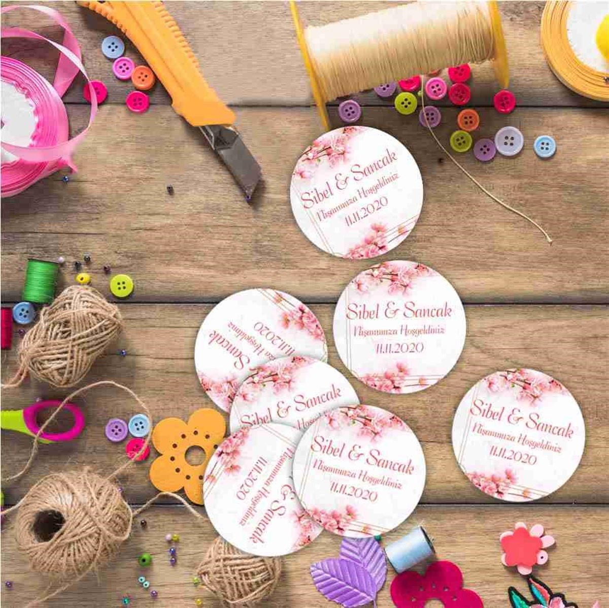 Nişan Masa Dekoru Karton Etiket Baskı 30 Adet 