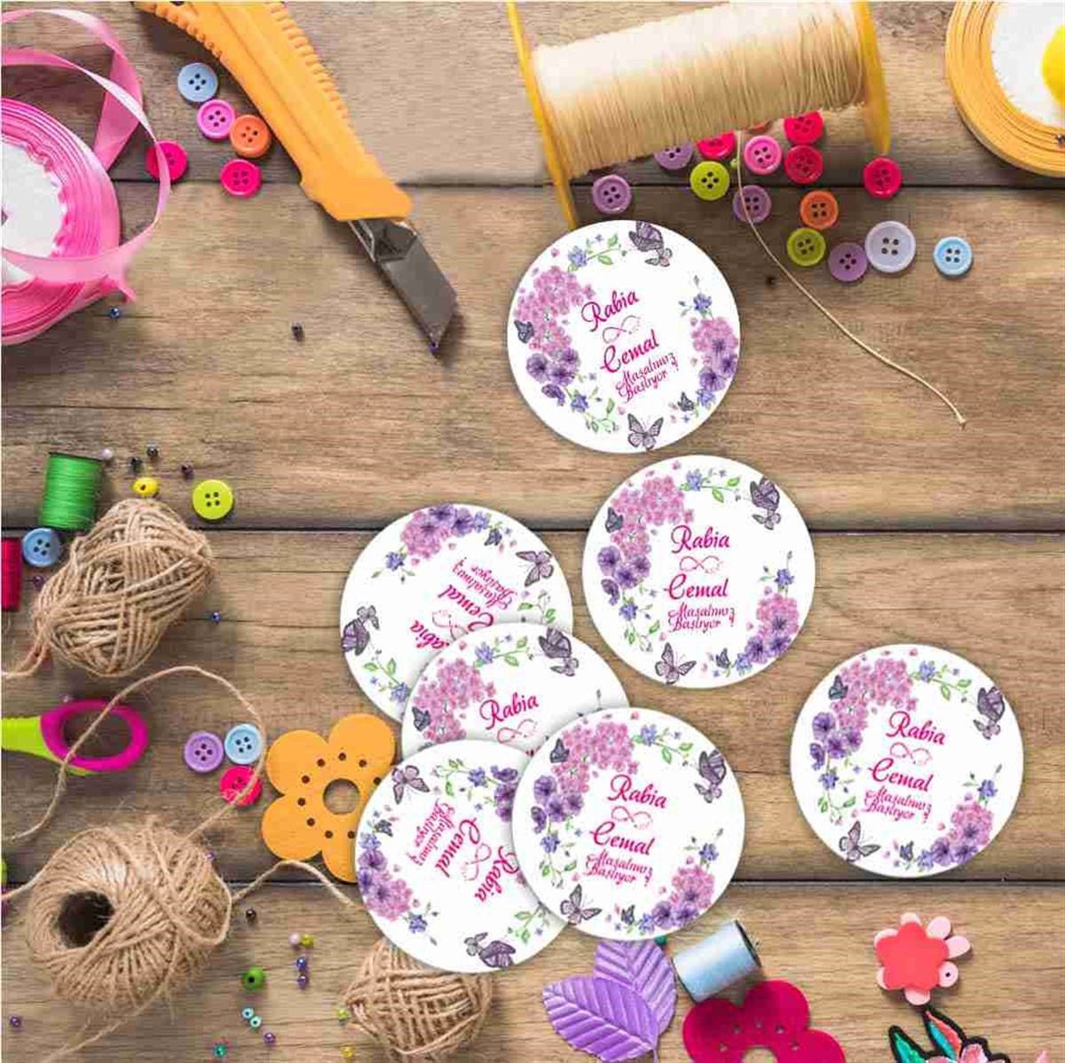 Nişan Tasarım Karton Etiket Baskı 30 Adet 