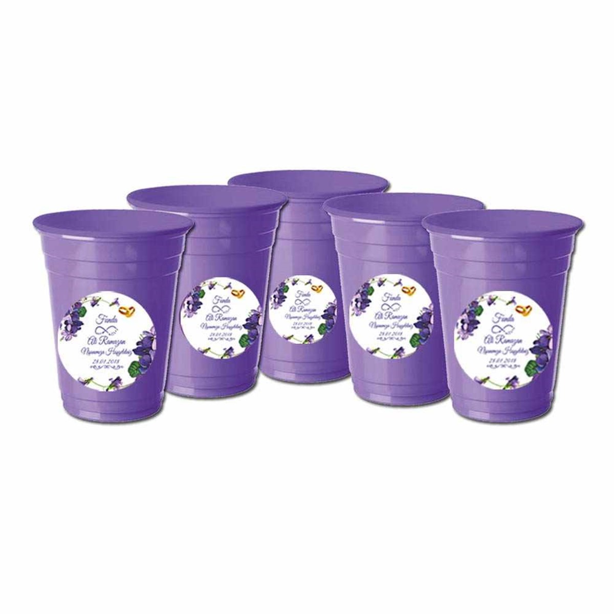 Nişan Yazıları Stickerlı Bardak 5 Adet 