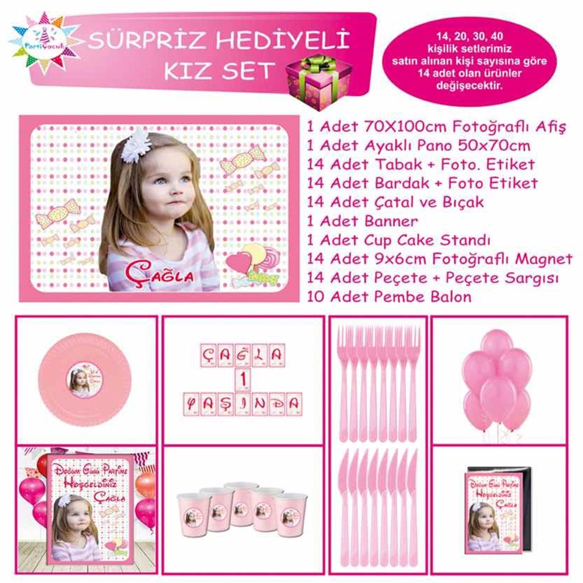 Parti Malzemeleri Pembe Şeker Sürpriz Set 