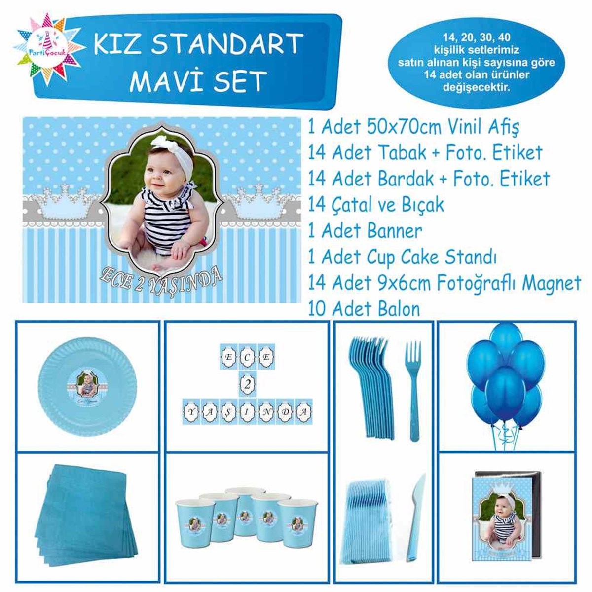 Parti Mazleme Seti Mavi Taç Standart Set 
