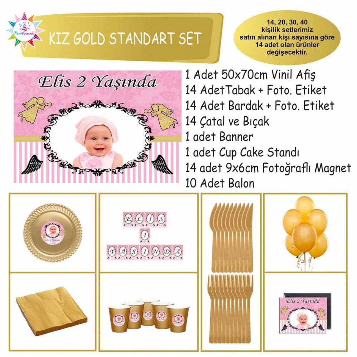 Parti Seti Malzemeleri Gold Melek Konsept Standart Set 