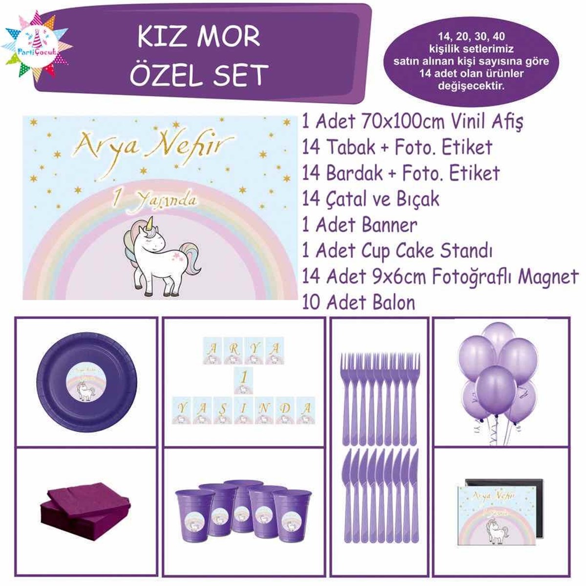 Parti Süsleri Seti Unicorn Özel Set 