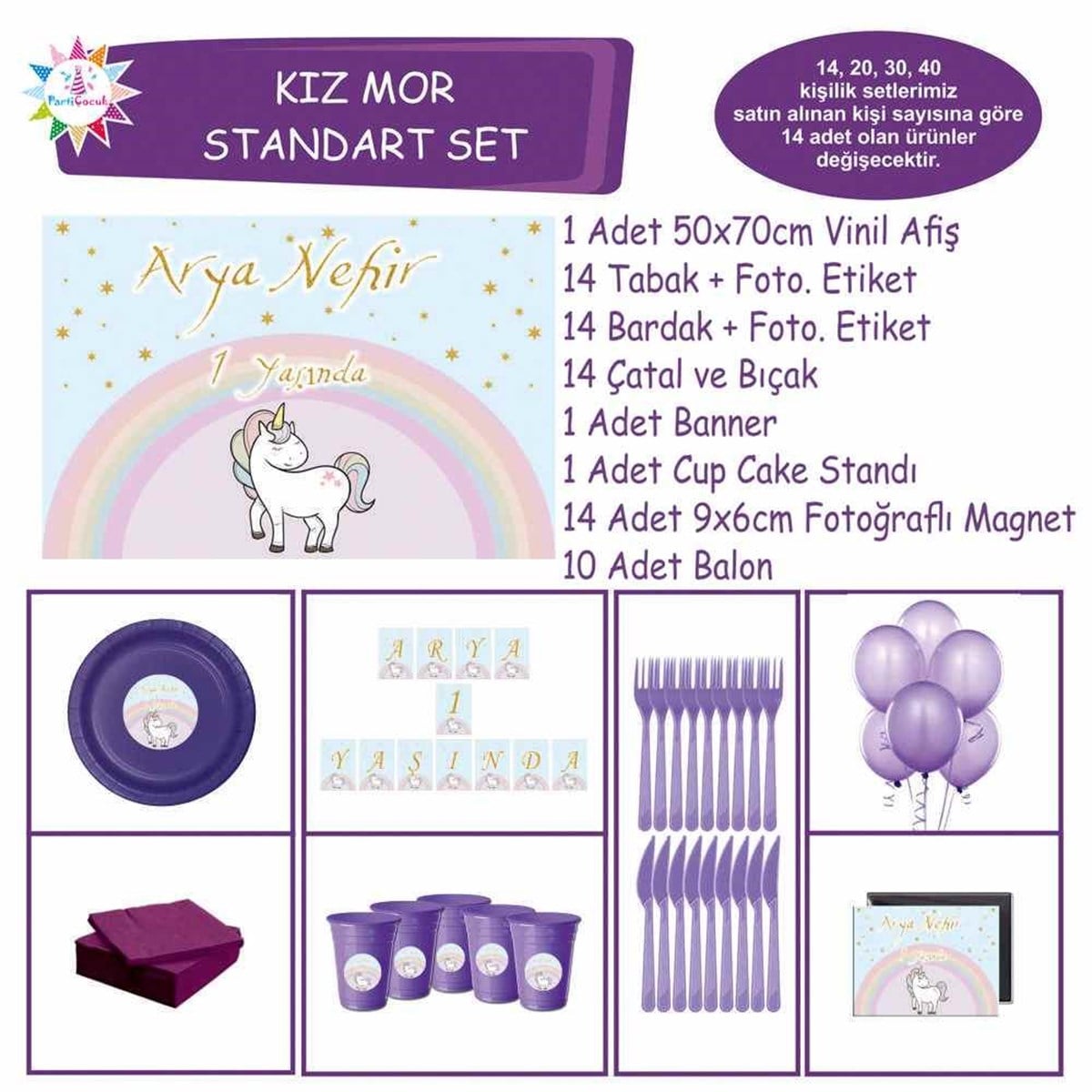 Parti Süsleri Seti Unicorn Standart Set 