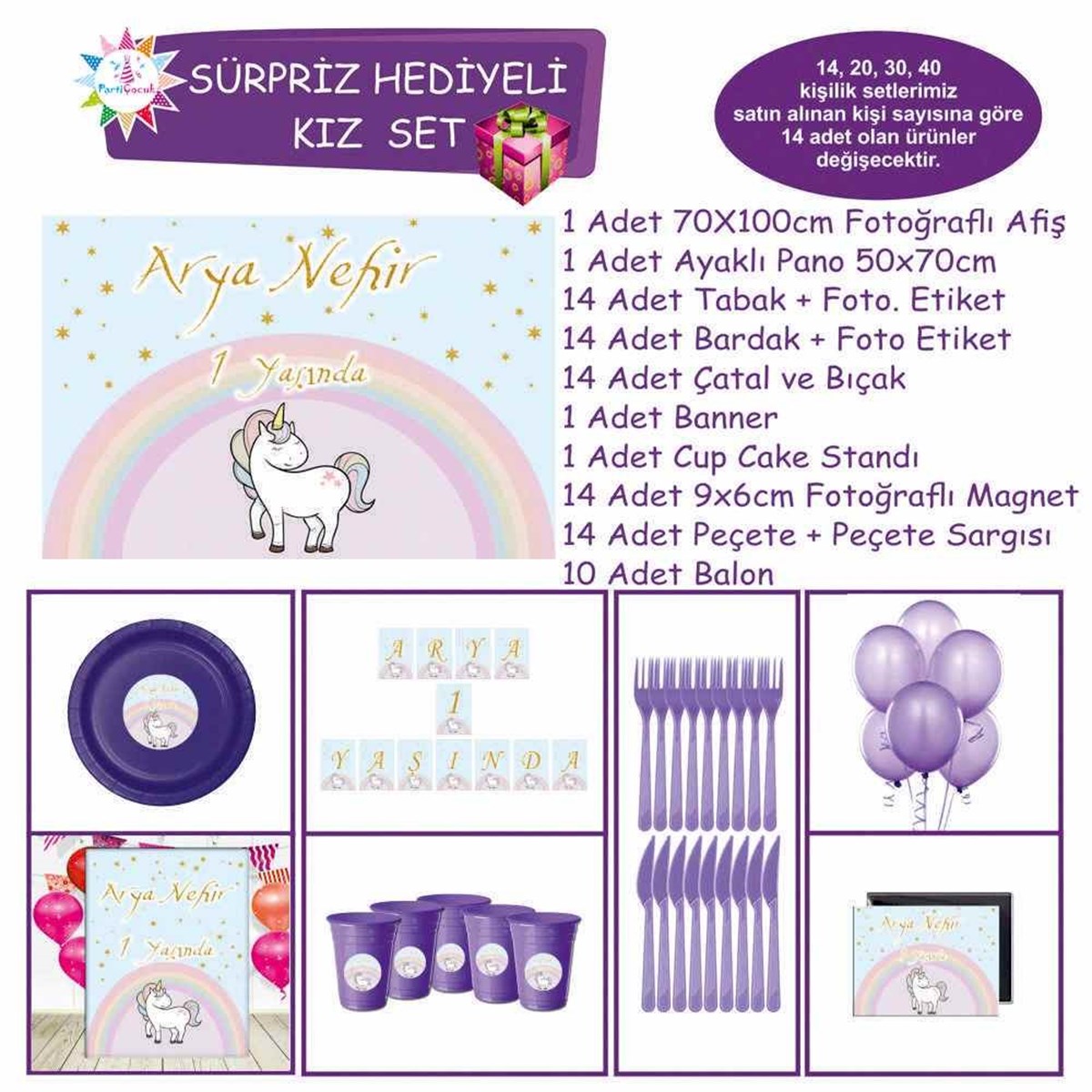 Parti Süsleri Seti Unicorn Sürpriz Set 