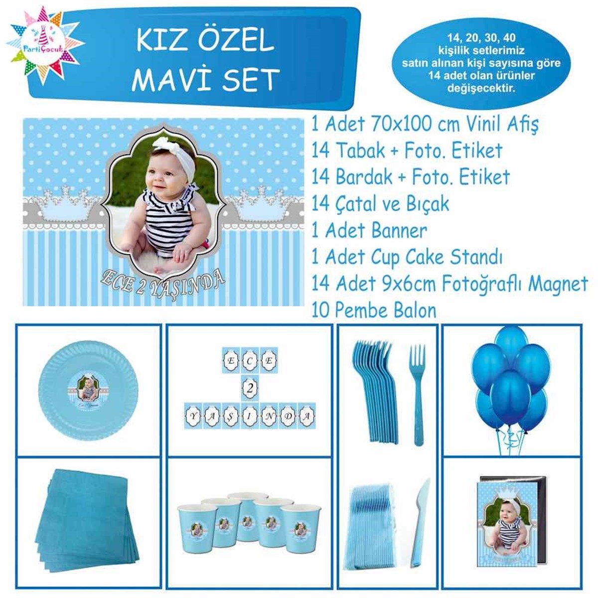 Parti Tema Paketi Mavi Taç Özel Set 