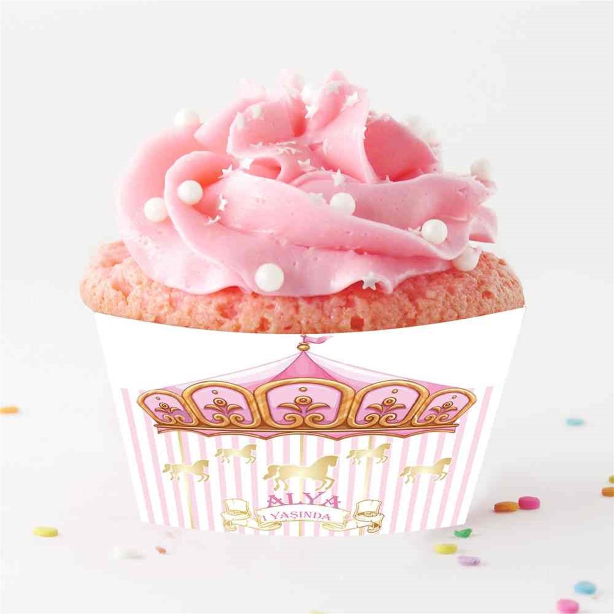 Pembe Atlı Karınca Cupcake Sargısı   